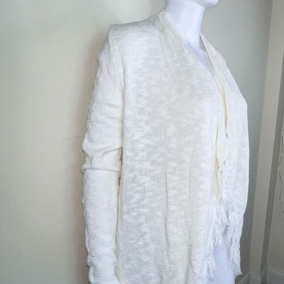 Central Park West Cream Open Front Fringe Cardigan - Picture 4 of 10